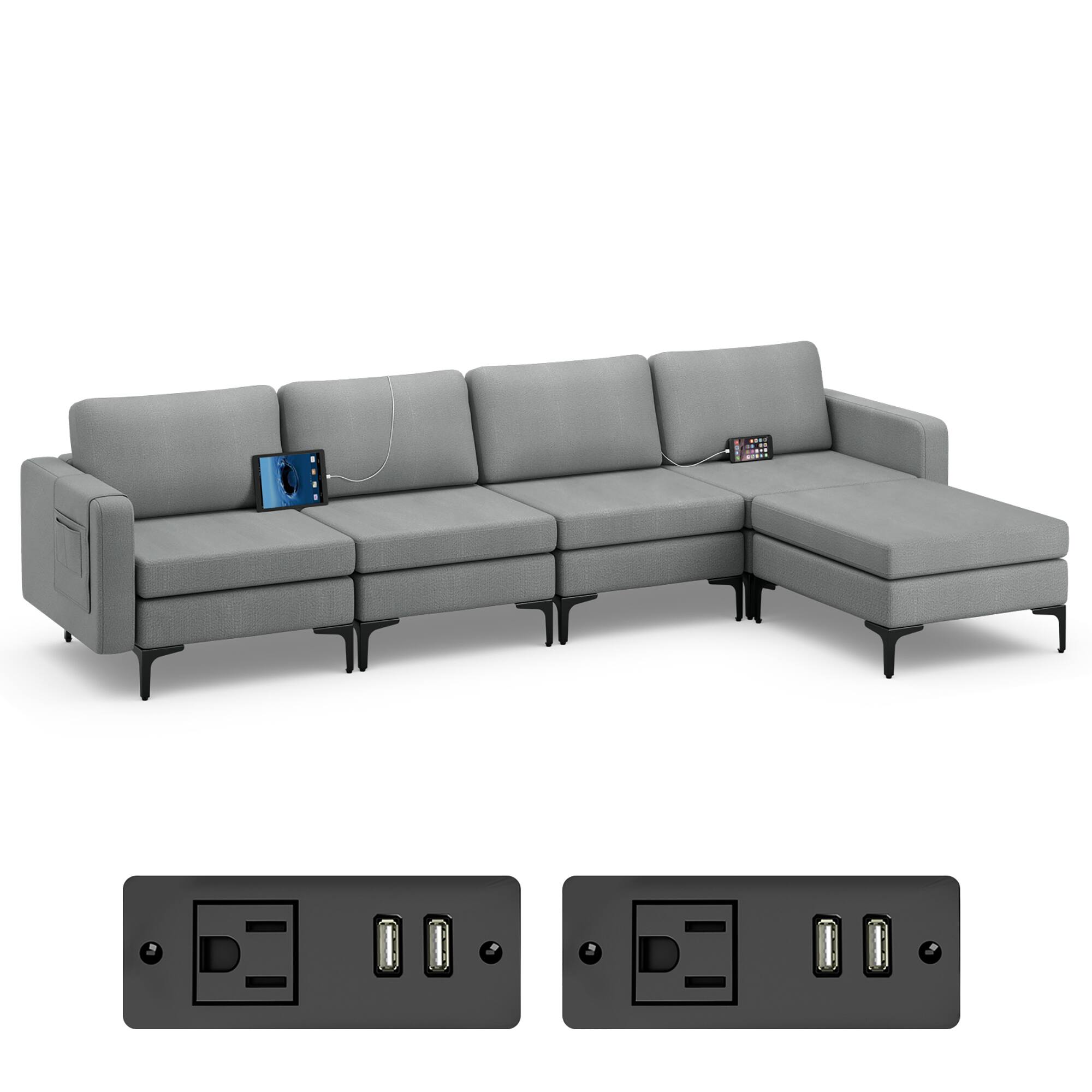 Alt View 9. Costway - Costway Modular L-shaped Sectional Sofa w/ Reversible Chaise & 4 USB Ports - Dark Grey.