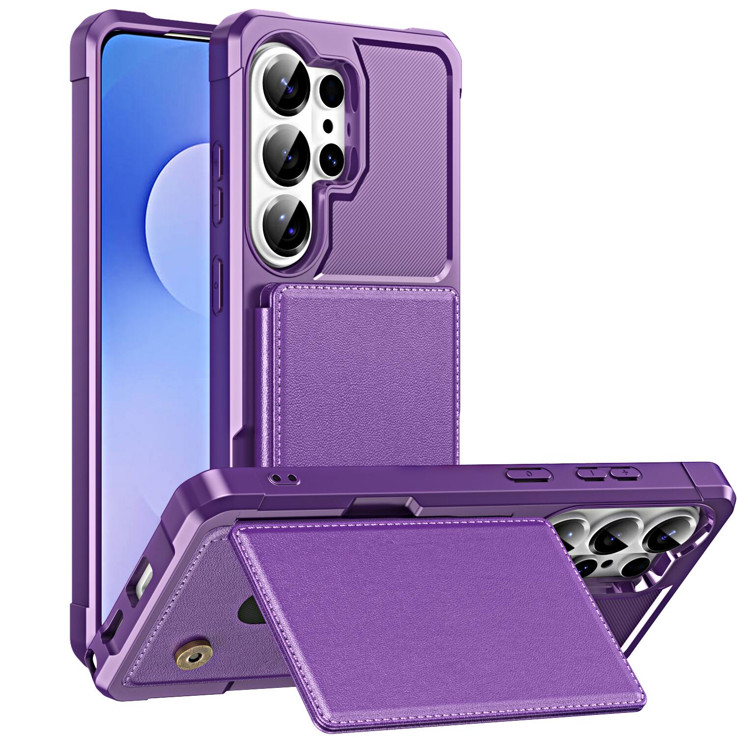 Angle. UUCOVER - Shockproof Wallet Back Case for Samsung Galaxy S26 Ultra,Magnetic PU Leather+TPU Card Holder Case Kickstand Cover - Purple.