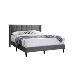 Manhattan Lane - Zensa Full Bed, Light Gray Linen Upholstery, Padded Wing Headboard - Light Gray, Black