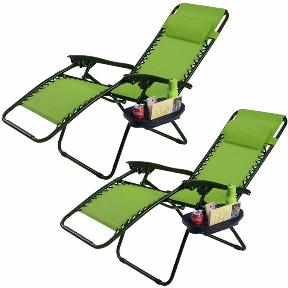 Back. Kadyn - 2 Pieces Folding Lounge Chair with Zero Gravity-Green, Zero Gravity Lawn Lounge Chairs with Cup Holder--Black - Green.