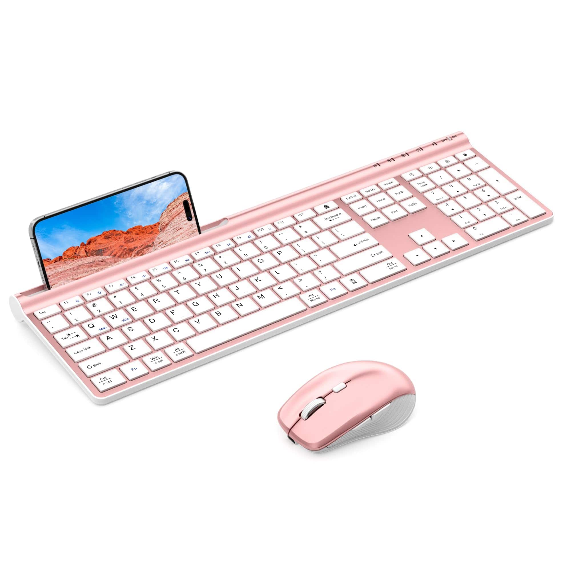 Cedar Assembly - Wireless And Mouse Combo Ultra Slim Rechargeable Dual-mode bluetooth 5. Silent Set Multi-device Full-size - Rose Pink-2.4G + Bluetooth 5.0 x 2