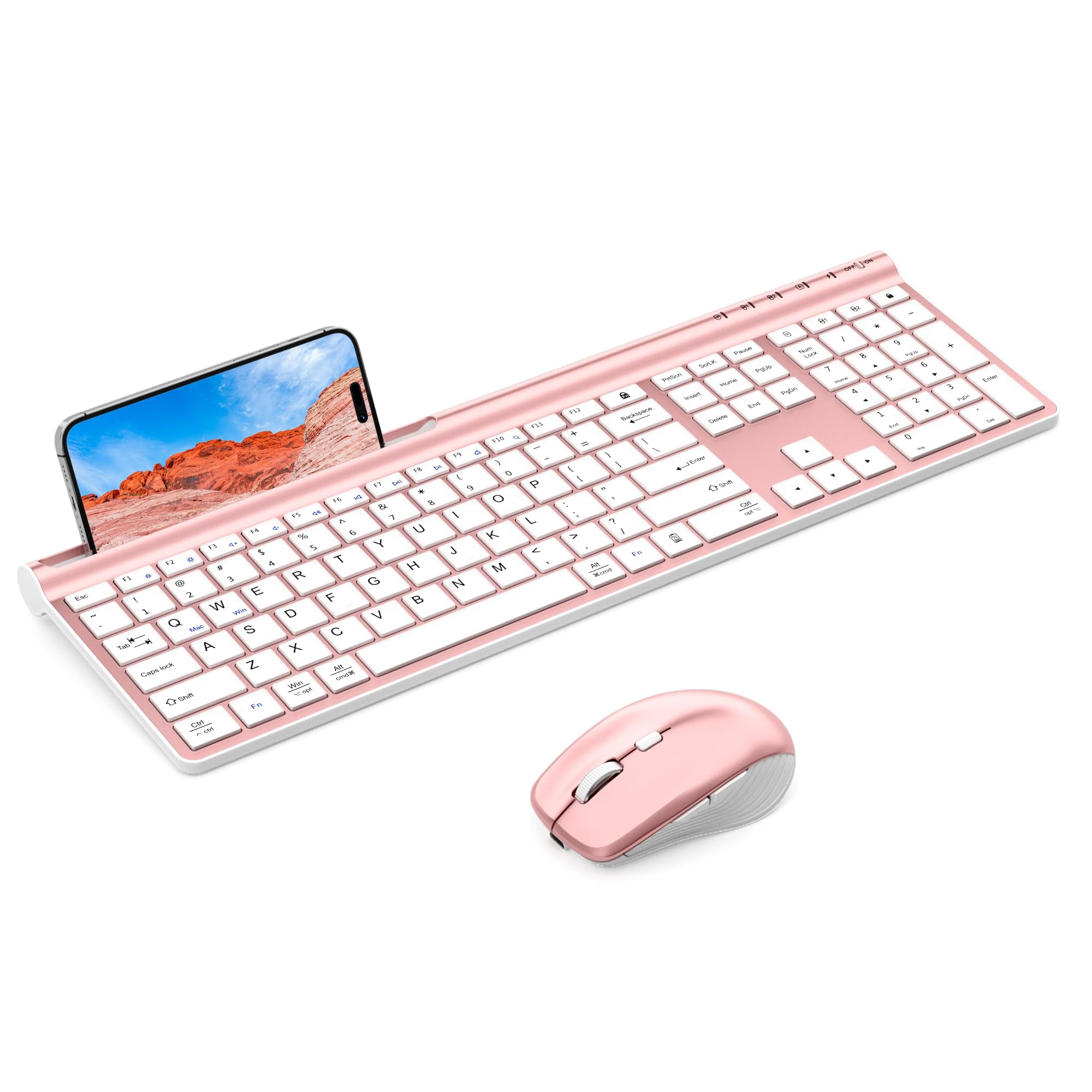Cedar Assembly - Wireless And Mouse Combo Ultra Slim Rechargeable Dual-mode bluetooth 5. Silent Set Multi-device Full-size - Rose Pink-2.4G + Bluetooth 5.0 x 2