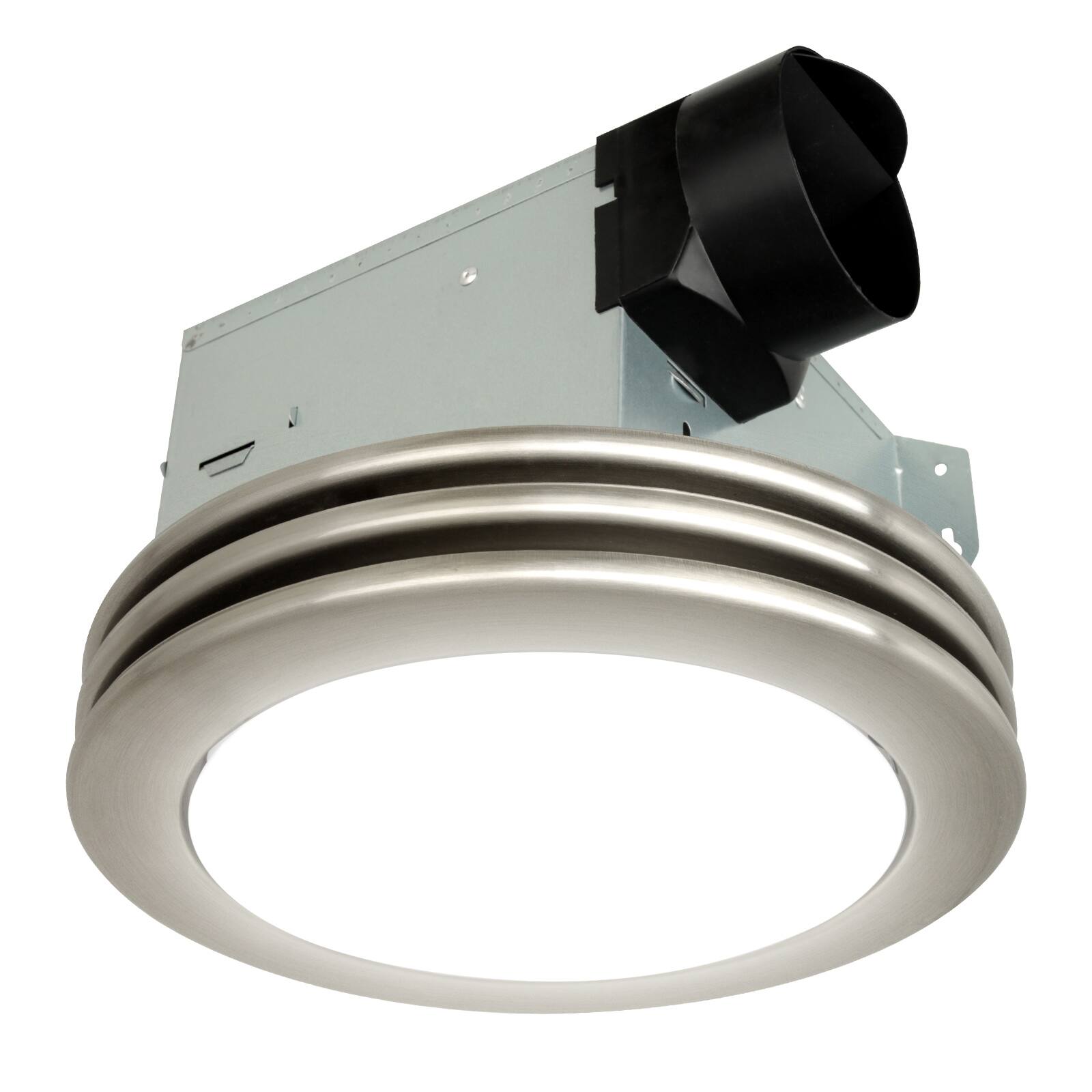 Left. Akicon - Decorative Brushed Nickel 80 CFM Ceiling Bathroom Exhaust Fan with LED Light - Brushed Nickel.
