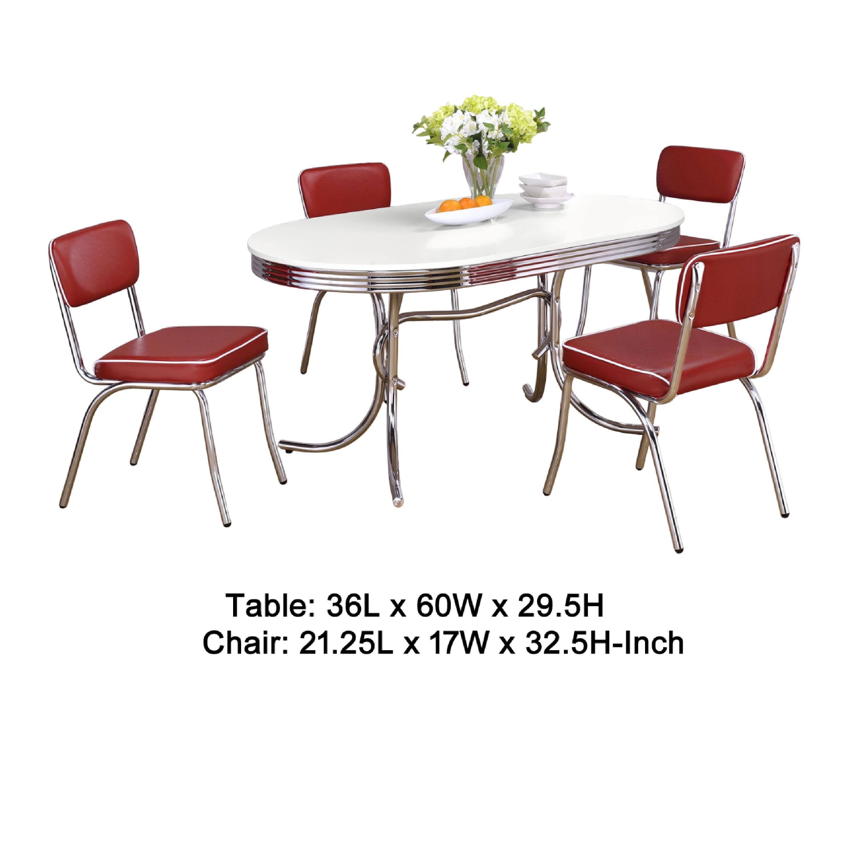 Table: 36L x 60W x 29.5H  
Chair: 21.25L x 17W x 32.5H-Inch
