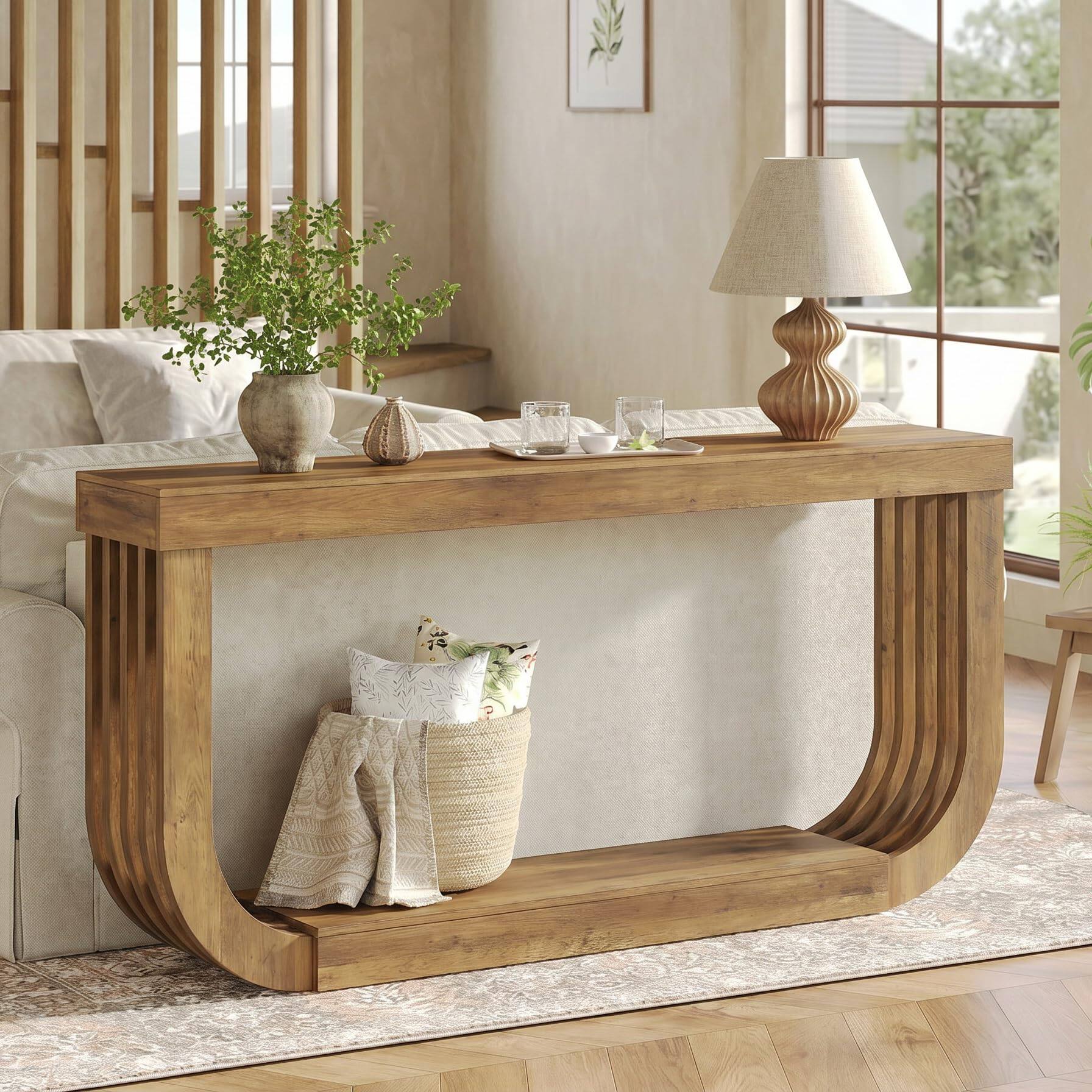 Left. Tribesigns - 1Easylife 70.9-Inch Sofa Table, Extra Long Wooden Console Table, 2-Tier Brown Wooden Entryway Table for Living Room, Lar - Rustic Brown.