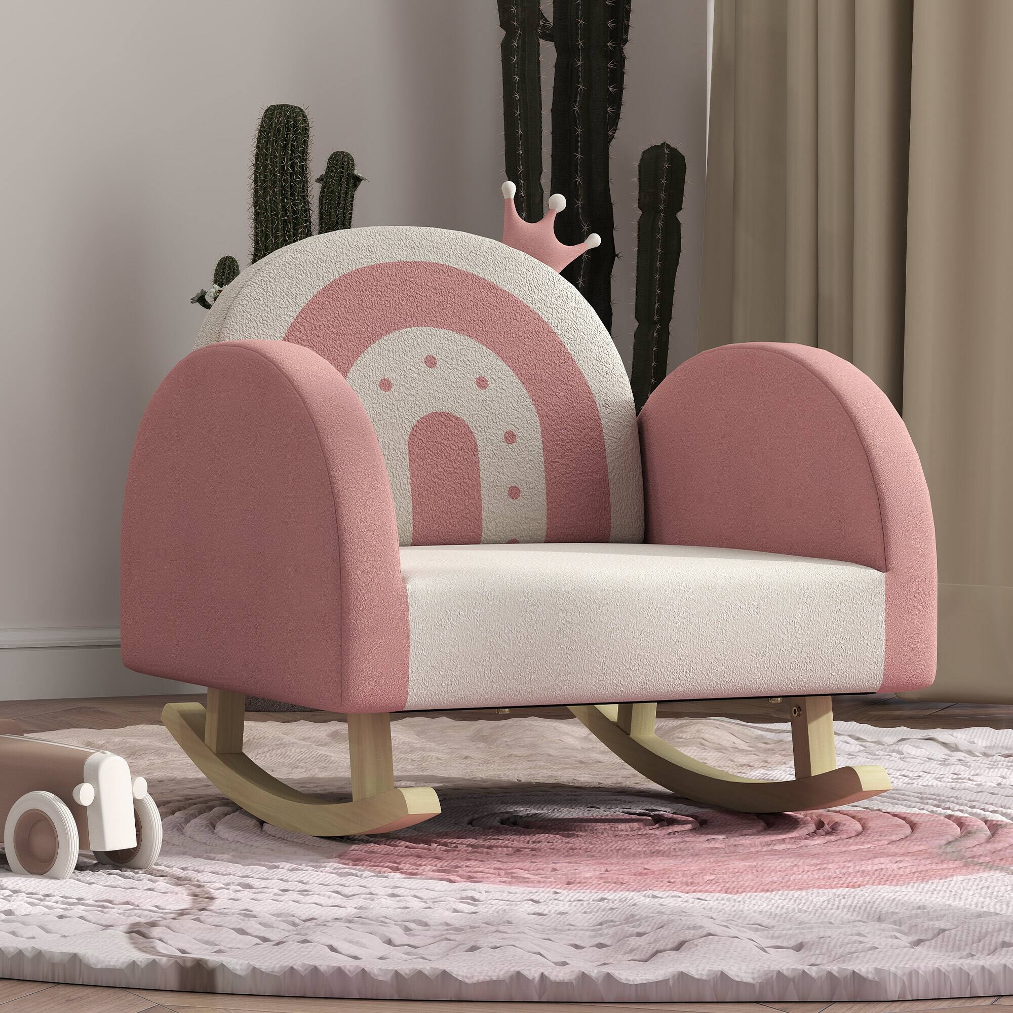 Alt View 5. Qaba - Kids Rocking Chair, Princess Crown Toddler Chair, Children's Armchair Rocker, Rainbow Backrest, Bedroom, Playroom - Pink.
