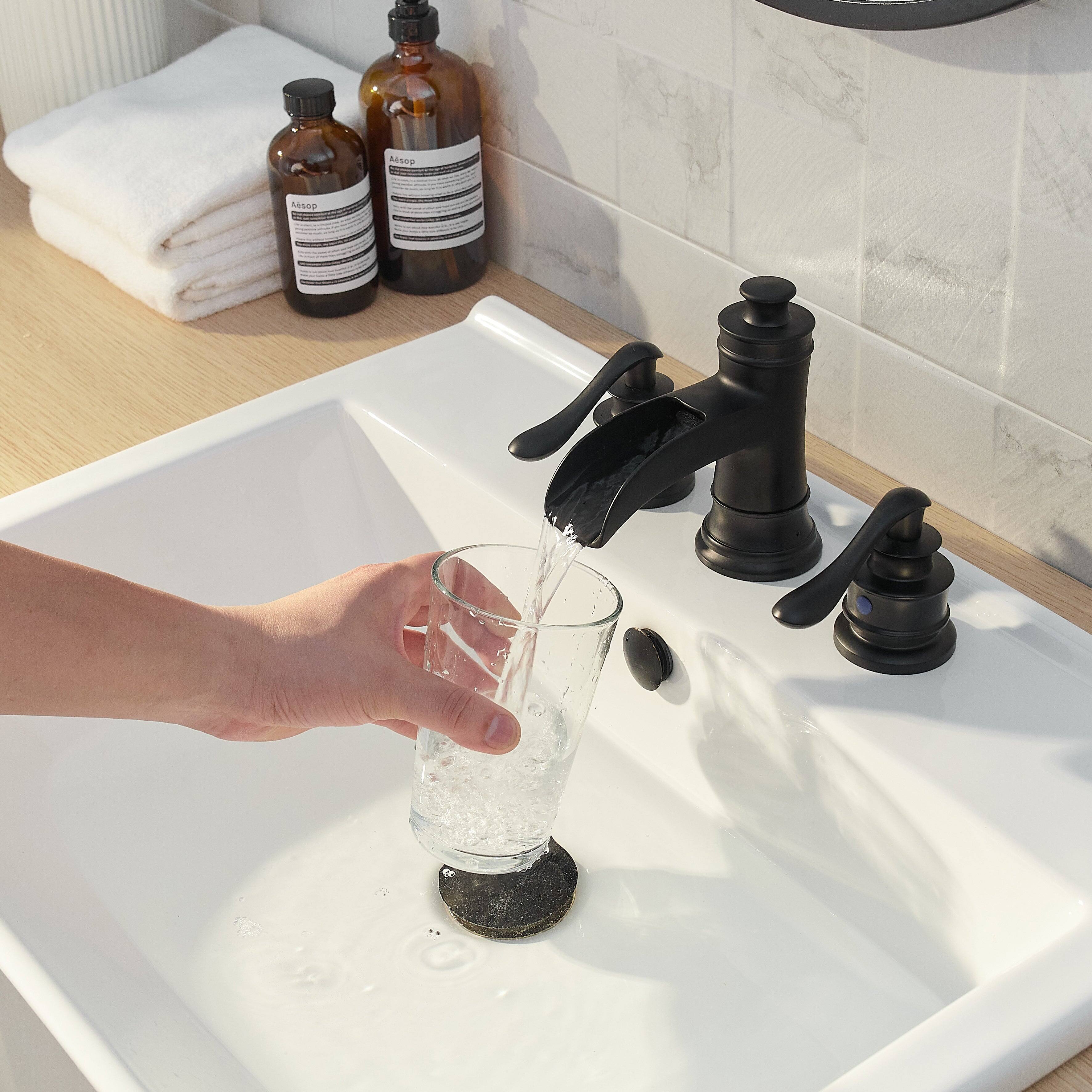 Alt View 5. Boyel Living - Waterfall 8 in. Widespread 2-Handle Bathroom Faucet with Pop-up Drain Assembly in Matte Black - Matte Black.