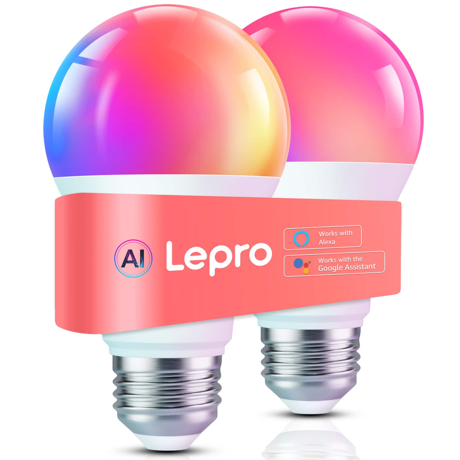 Lepro - A19 Smart LED Light Bulbs, 800 Lumens (2 Pack) - Color Changing