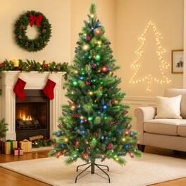 BreeBe - Prelit Holiday Tree – 6/7/8ft with Built-In 300 to 500 LED Lights - Green