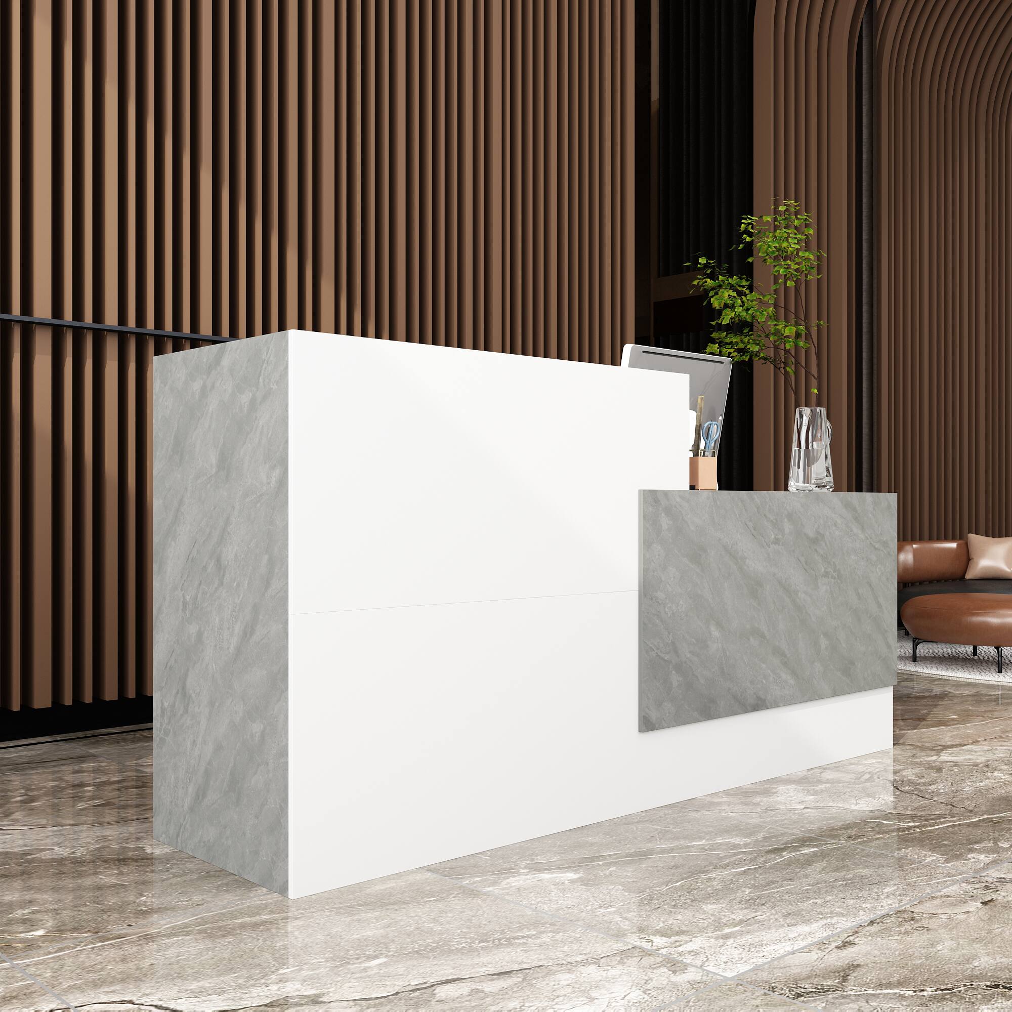 Alt View 5. Famapy - Famapy Modern Office Furniture Set: Sleek Desks & Reception Counters - White & Gray.