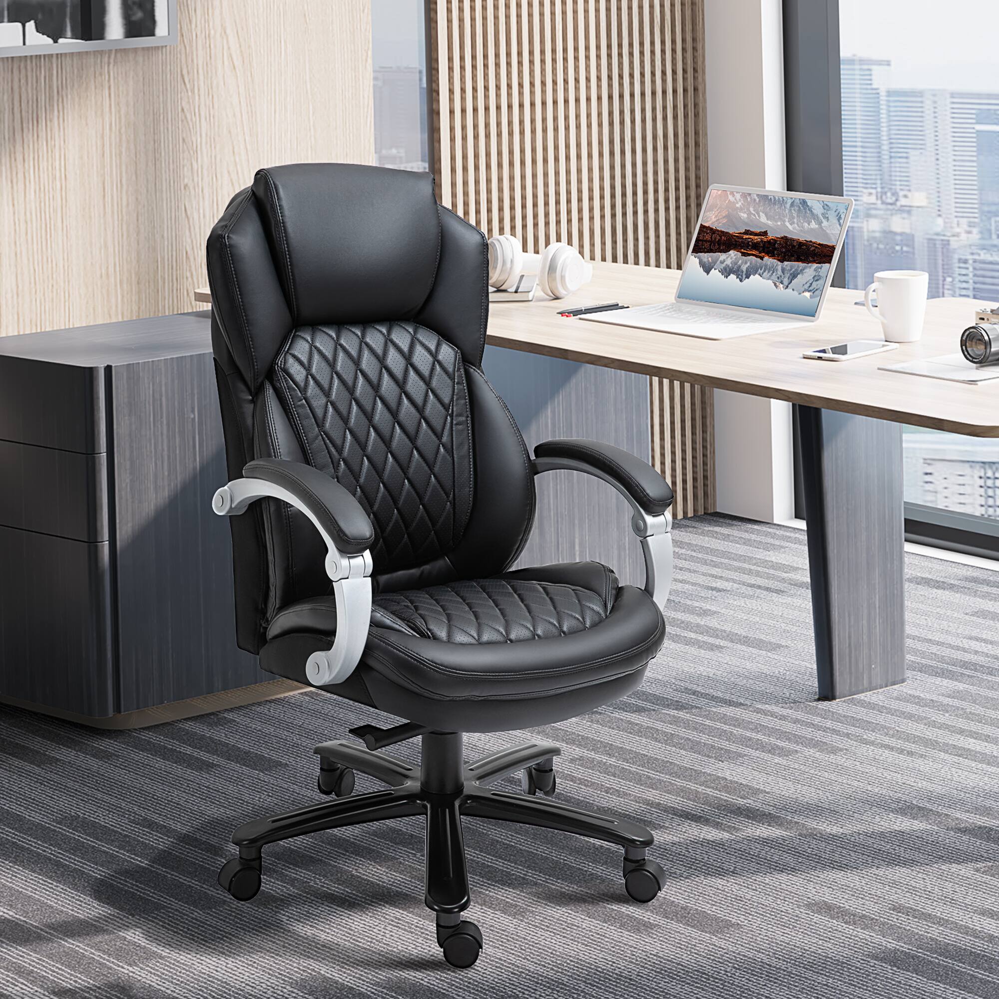 Alt View 1. Vinsetto - Big and Tall Executive Office Chair with Wide Seat, Computer Desk Chair with High Back Diamond Stitching - Black.