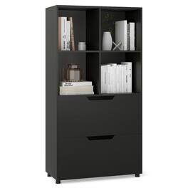 Pefilos - 4-Cube Bookcase - 51-Inch Stable Structure, 2 Drawers Smooth Sliding, Freestanding - Black