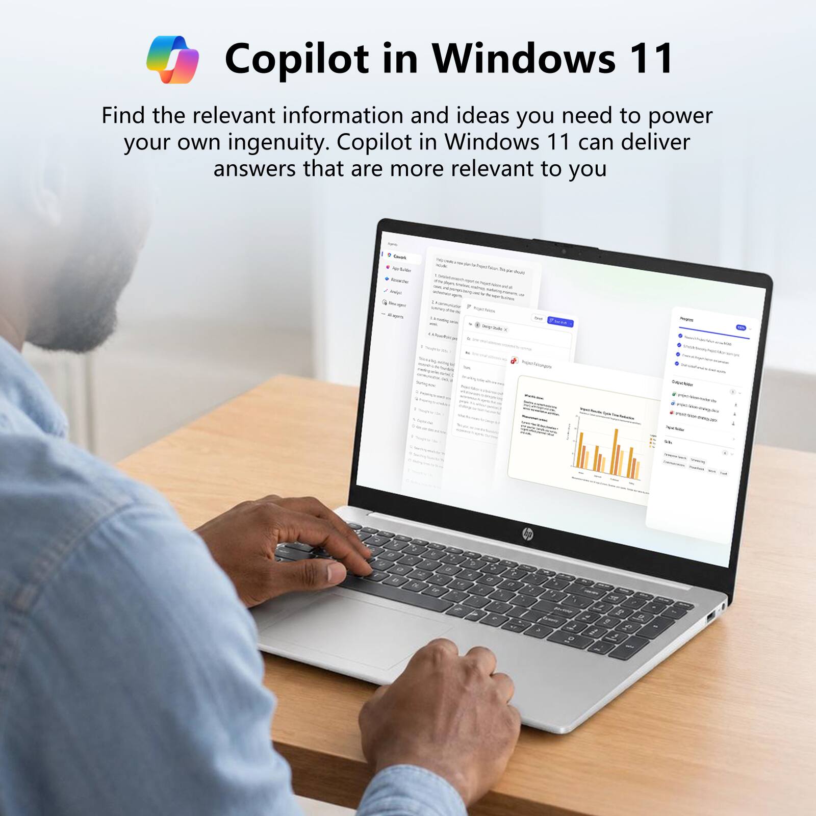 Copilot in Windows 11

Find the relevant information and ideas you need to power your own ingenuity. Copilot in Windows 11 can deliver answers that are more relevant to you