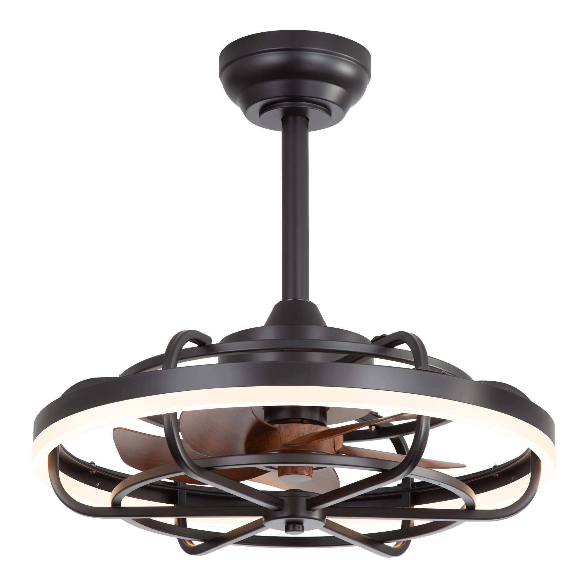 Angle. Breezary - 19.7" Indoor Cage Ceiling Fan with 3-Color Light, 5 ABS Blades, DC Motor, 6''/10'' Downrods & Memory Function - Matte Black.