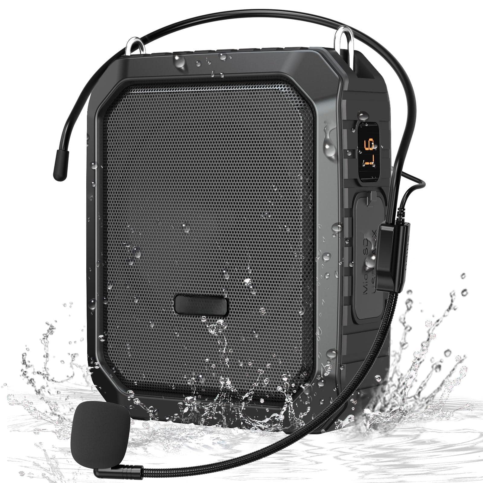 Cedar Assembly - Voice Amplifier For Teacher With Portable Microphone And 18w Megaphone Wired Mic Headset Ipx5 Waterproof - Black