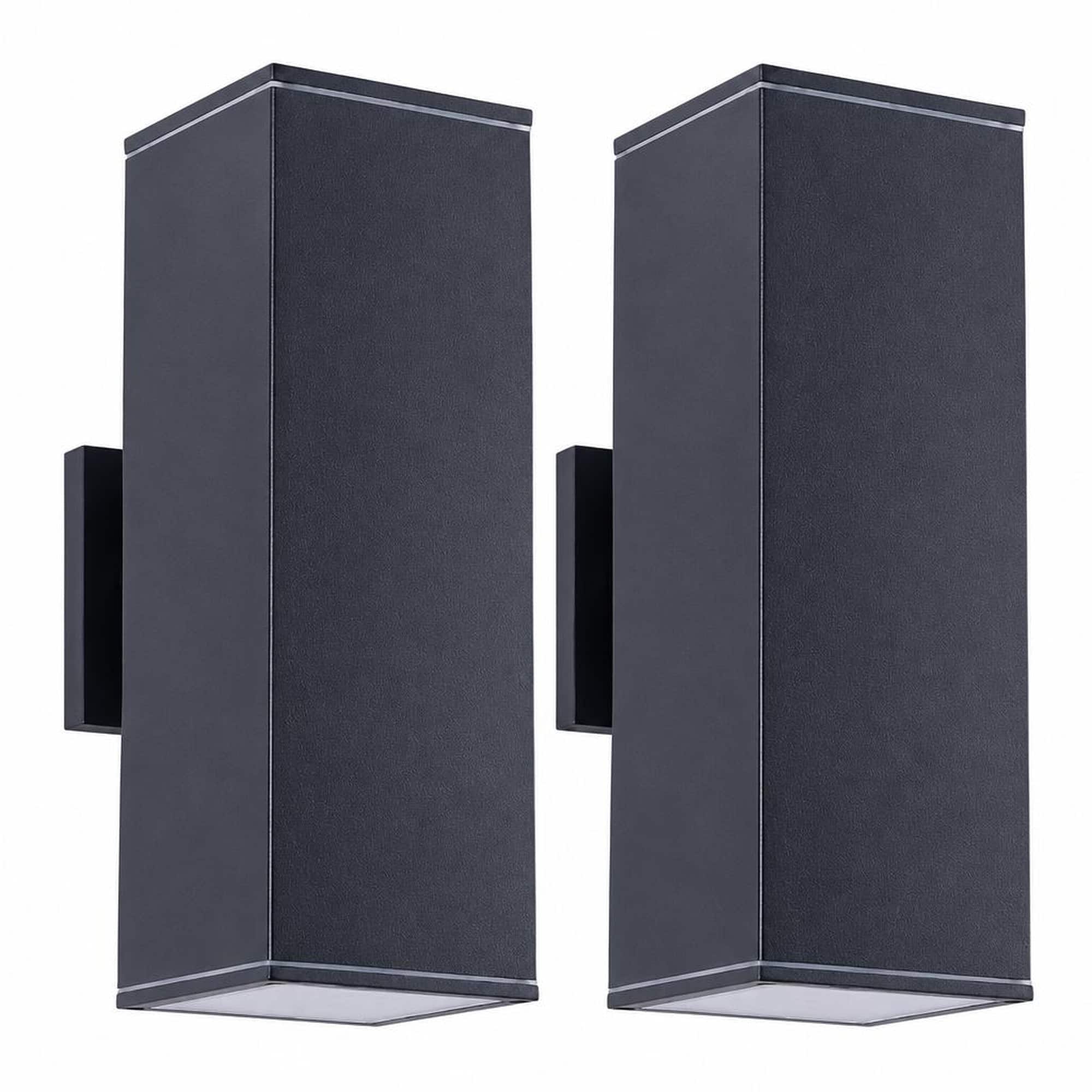 RYHNUYNE - 12 In Outdoor Wall Lights 2 Pack, Modern Square Up Down Waterproof Aluminum Porch Light Fixture - Black