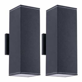 RYHNUYNE - 12 In Outdoor Wall Lights 2 Pack, Modern Square Up Down Waterproof Aluminum Porch Light Fixture - Black