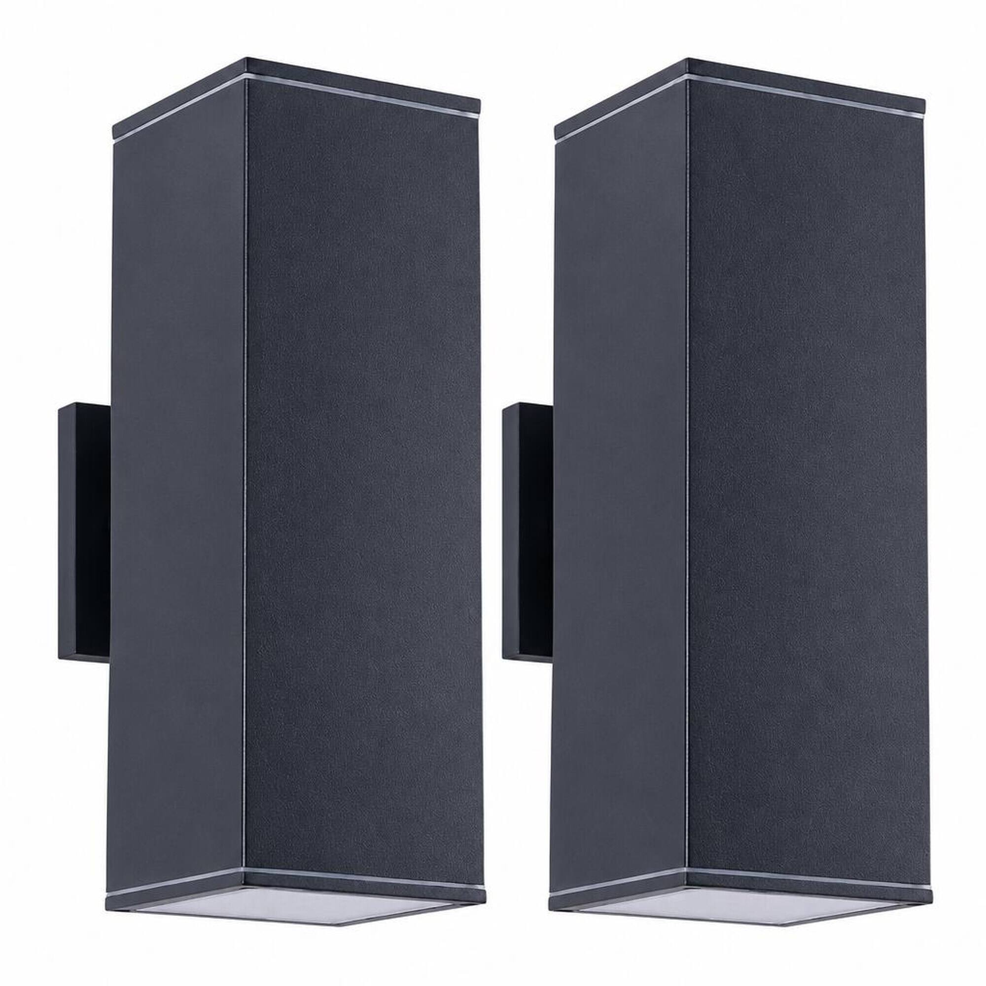 Front. RYHNUYNE - 12 In Outdoor Wall Lights 2 Pack, Modern Square Up Down Waterproof Aluminum Porch Light Fixture - Black.