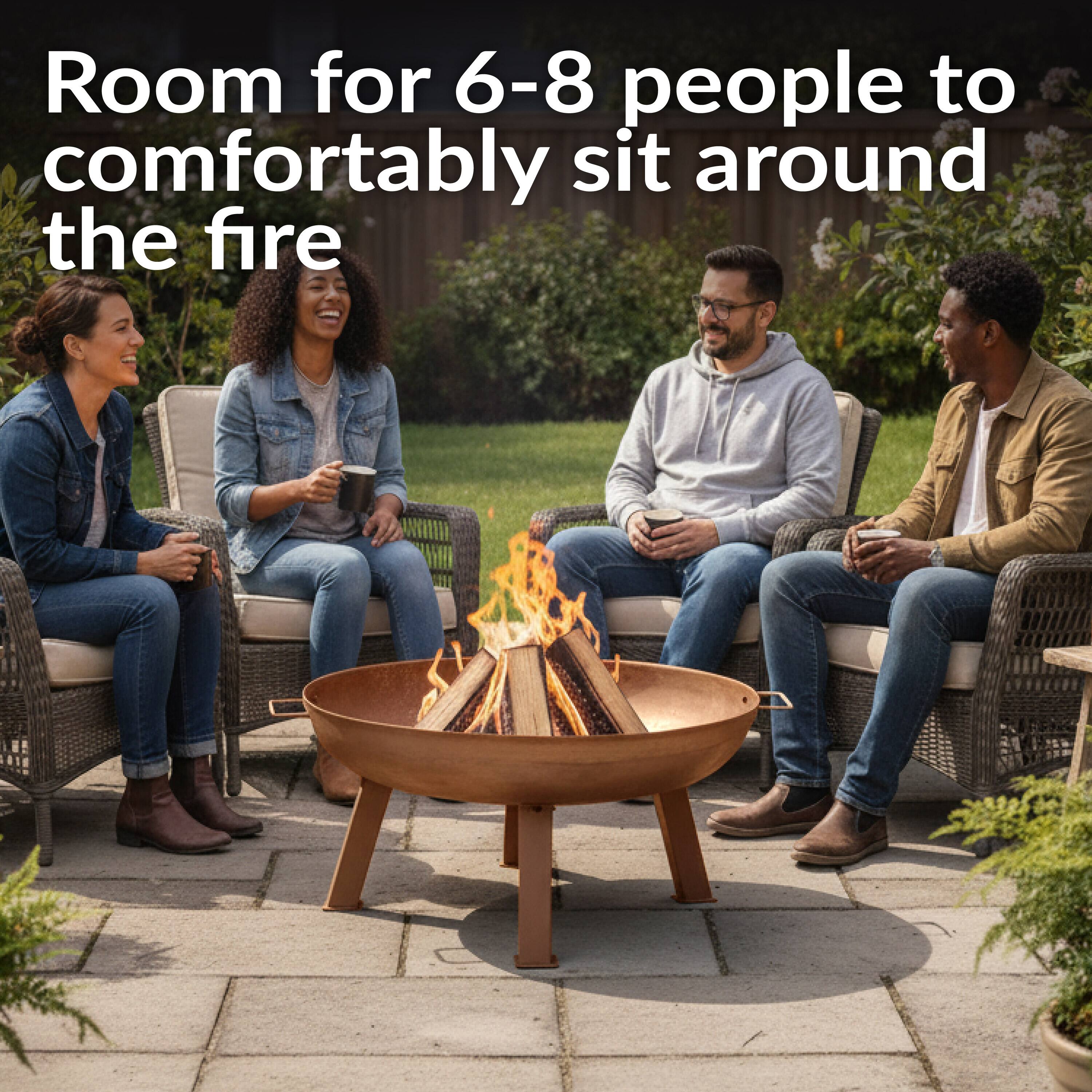 Room for 6-8 people to comfortably sit around the fire