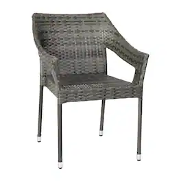Emma + Oliver - Embry All-Weather Indoor/Outdoor Stacking Patio Dining Chair with Steel Frame and Weather Resistant PE Rattan - Gray