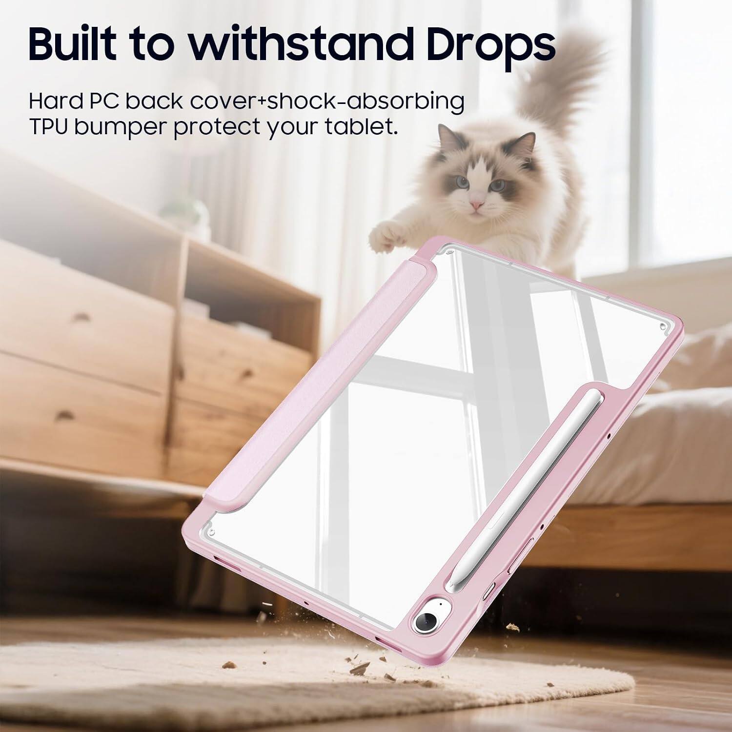 Built to withstand Drops  
Hard PC back cover+shock-absorbing TPU bumper protect your tablet.