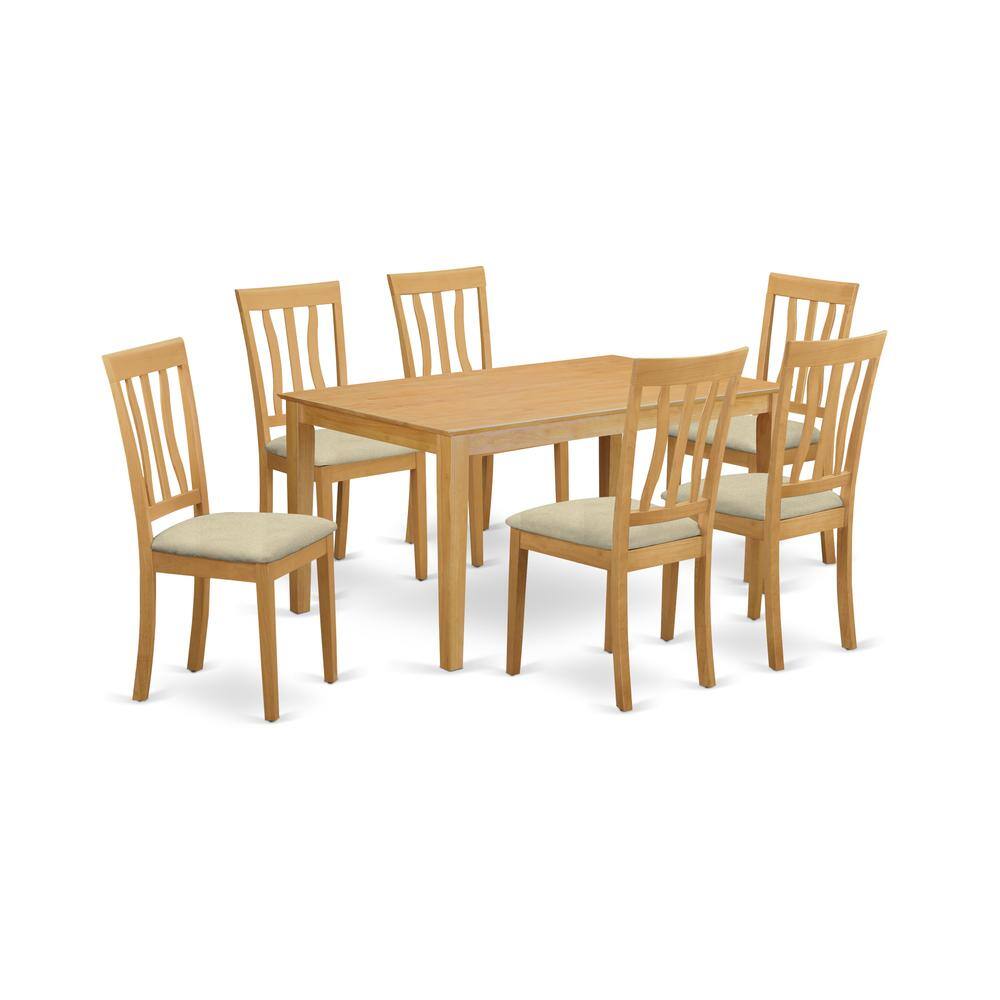 Back. East West Furniture - CAAN7-OAK-C 7 PC Dining room set - Small Kitchen Table and 6 Kitchen Dining Chairs - Oak.