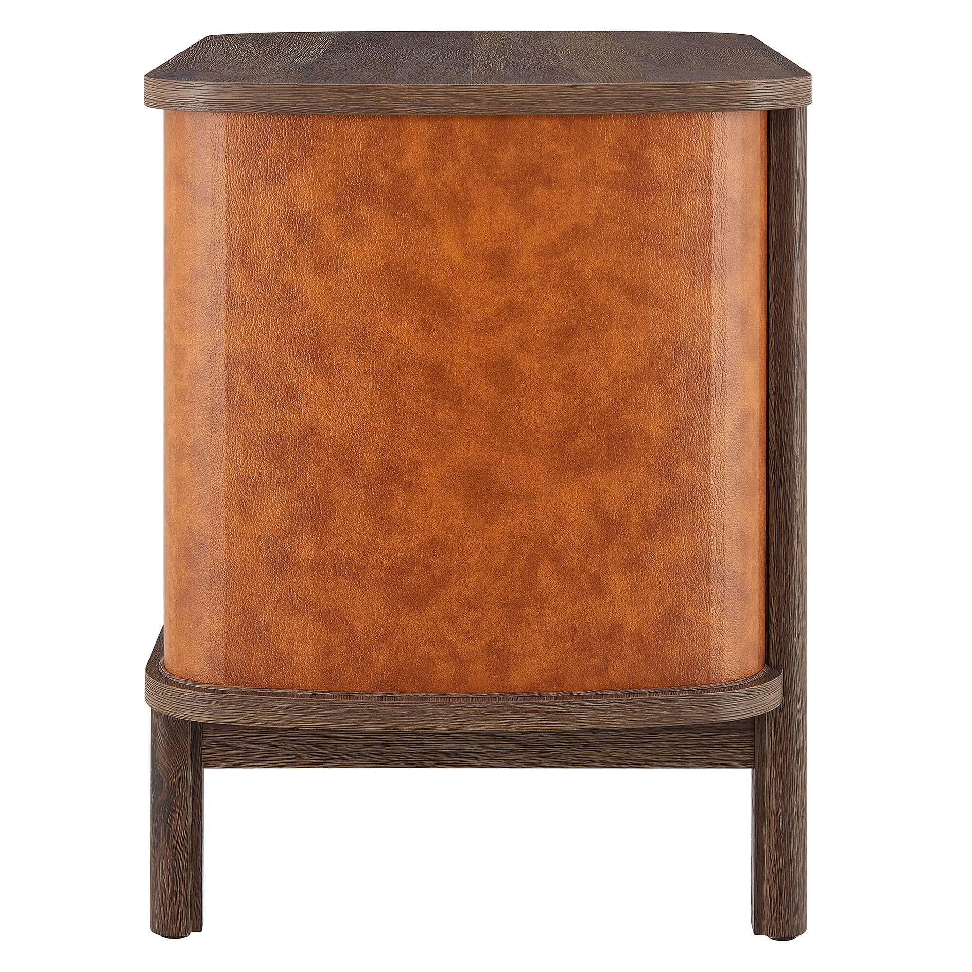 Alt View 2. Modway - Coralie 2-Drawer Curved Vegan Leather Nightstand by Modway - Walnut Tan.