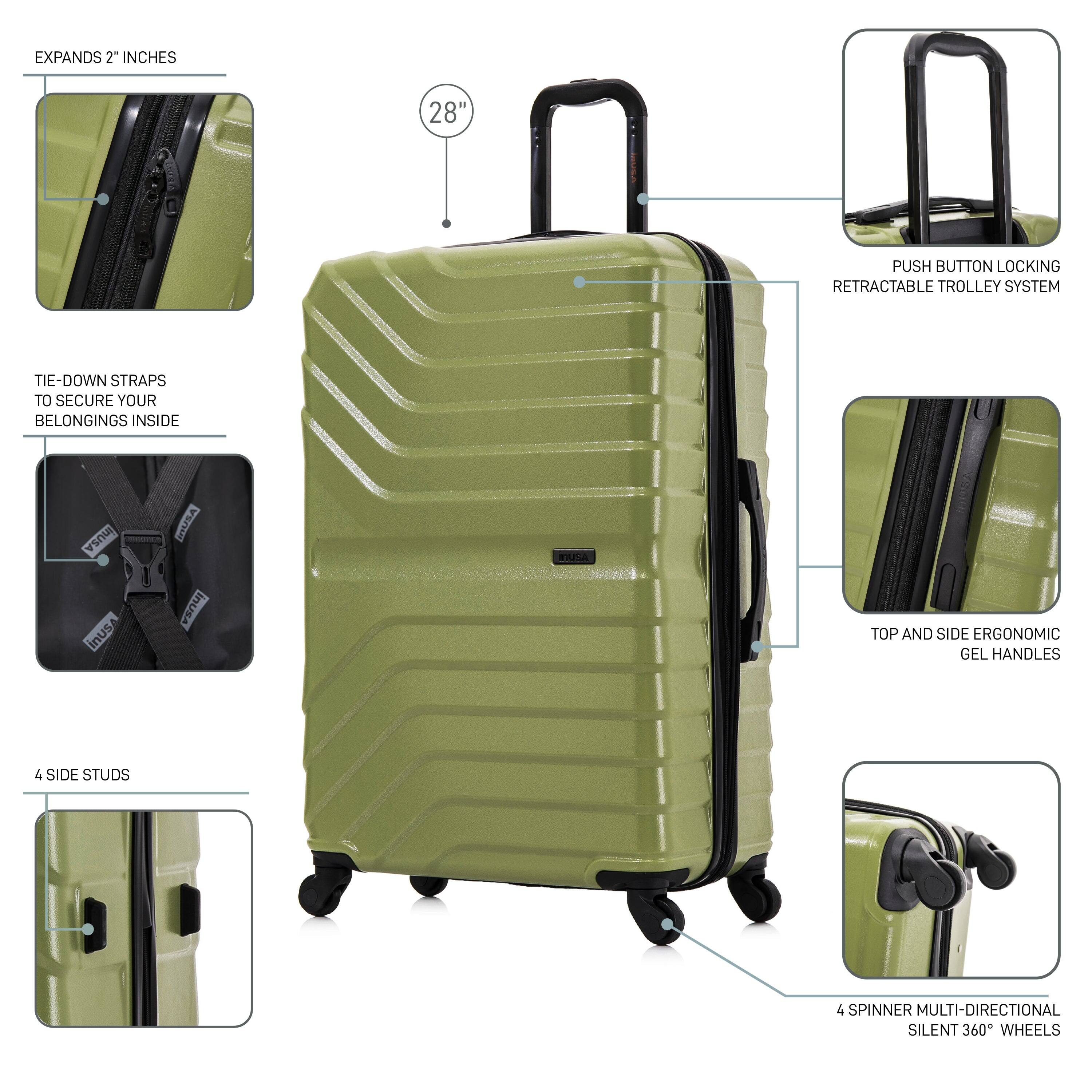 - EXPANDS 2" INCHES
- 28" PUSH BUTTON LOCKING RETRACTABLE TROLLEY SYSTEM
- TIE-DOWN STRAPS TO SECURE YOUR BELONGINGS INSIDE
- 4 SIDE STUDS
- TOP AND SIDE ERGONOMIC GEL HANDLES
- 4 SPINNER MULTI-DIRECTIONAL SILENT 360° WHEELS