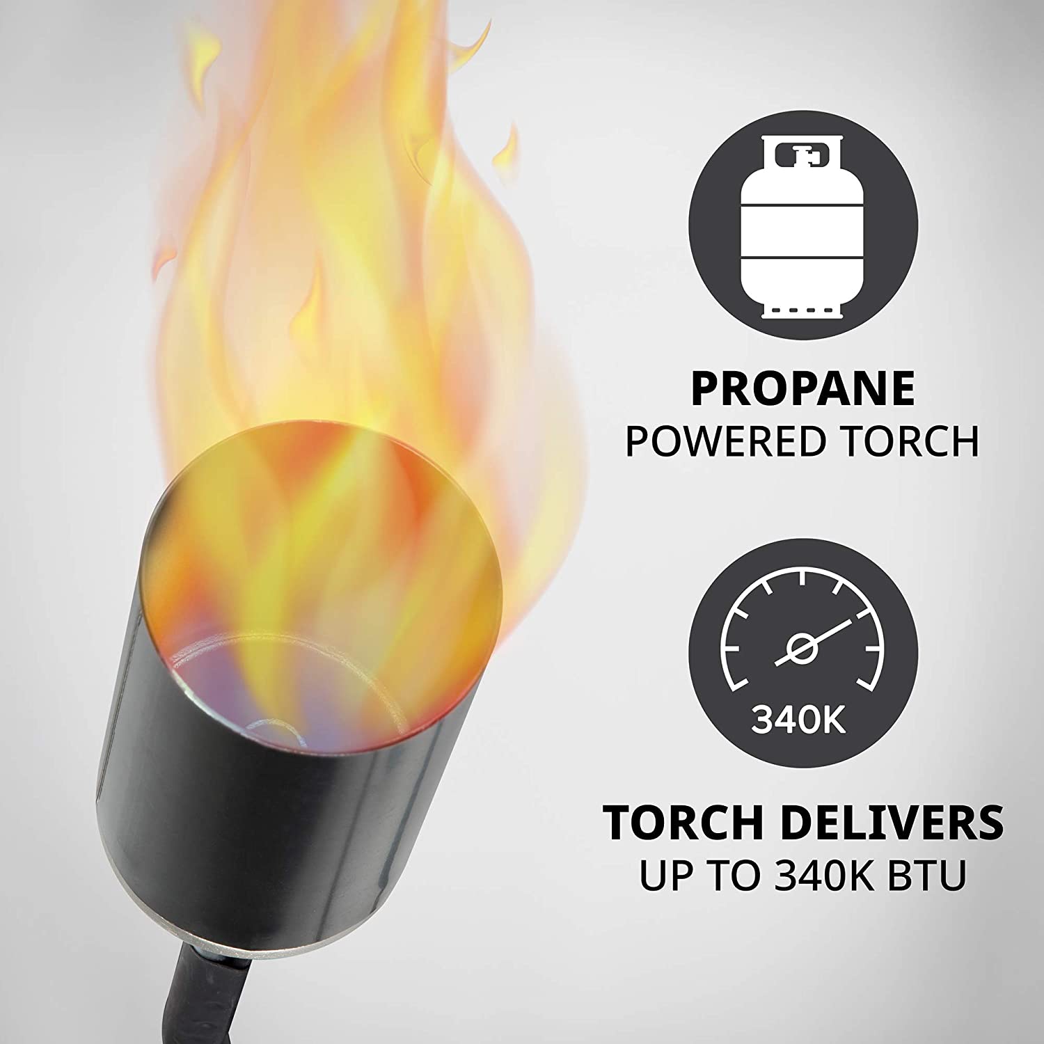 PROPANE POWERED TORCH
TORCH DELIVERS UP TO 340K BTU