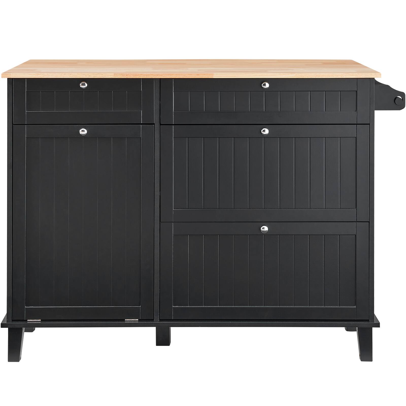 Alt View 5. VEVOR - Kitchen Island Cart, 50" Wood Top Breakfast Bar with Trash Cabinet Tilt Out 10 Gallon Storage, with Drop Leaf, Towel Bar - Black.