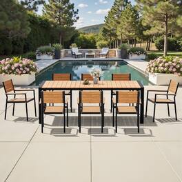 Crestlive Products - 9/11pc Water Proof Patio Dining Set Aluminum Frame Rectangle Table Stackable Stationary Arm Chairs - Brown-9PC
