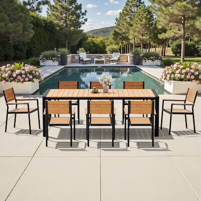 Front. Crestlive Products - Crestlive Products 9/11pc Water Proof Patio Dining Set Aluminum Frame Rectangle Table Stackable Stationary Arm Chairs - Brown-9PC.
