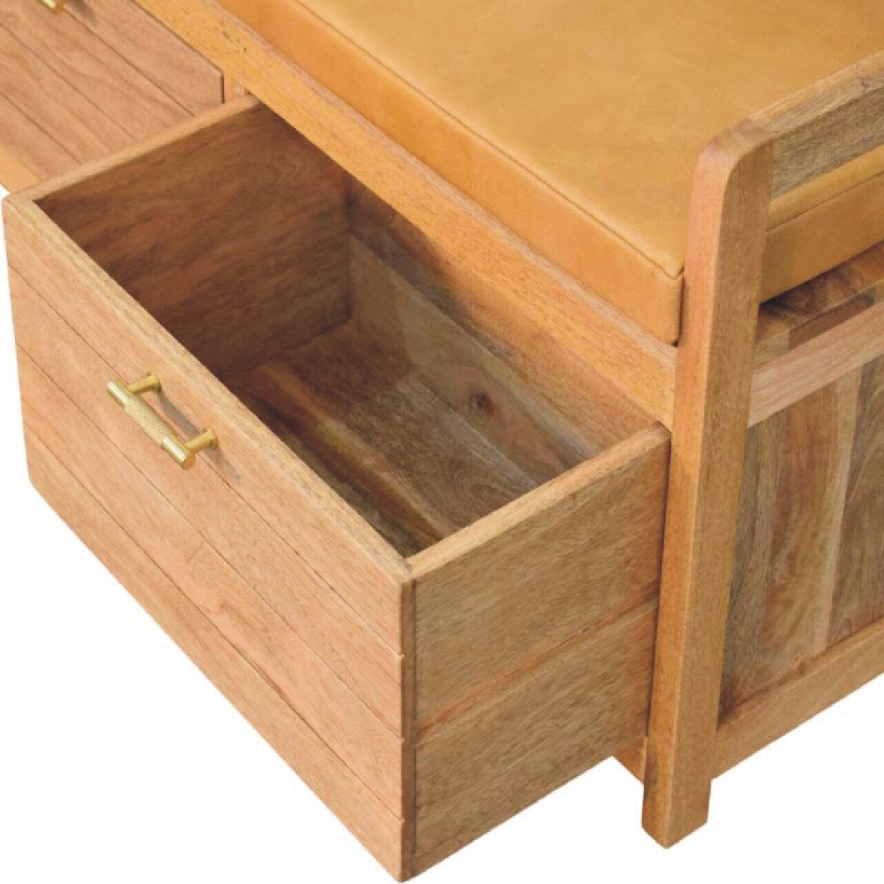 Alt View 2. Artisan Furniture - Artisan Furniture Solid Wood Oxford Oak-ish 2 Drawer Storage Bench, Upholstered, 2 Drawers, Brown - Brown.