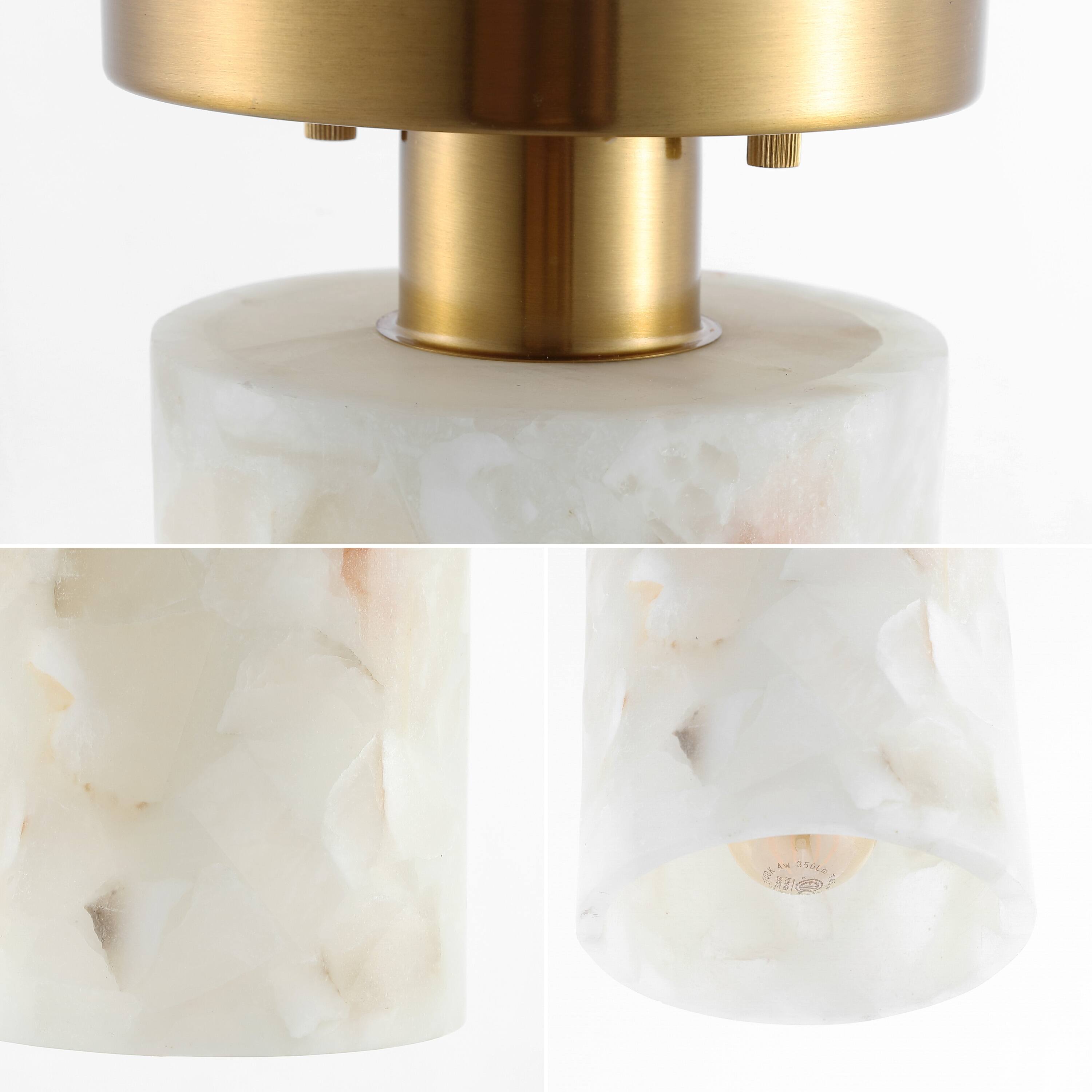 Alt View 4. Jonathan Y - Jules 5.13" 1-Light Modern Contemporary Alabaster/Iron Cylinder LED Semi Flush Mount, White Marbling/Brass Gold - White Marbling/Brass Gold.
