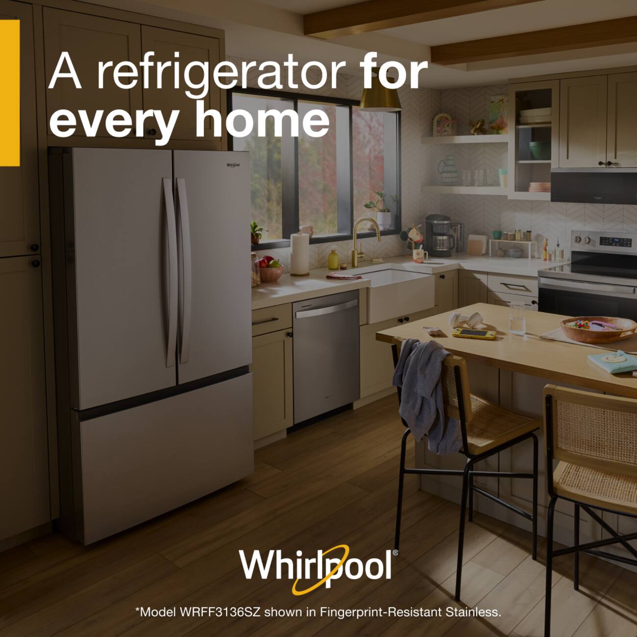 A refrigerator for every home - Whirlpool "Model WRFF3136SZ shown in Fingerprint-Resistant Stainless.