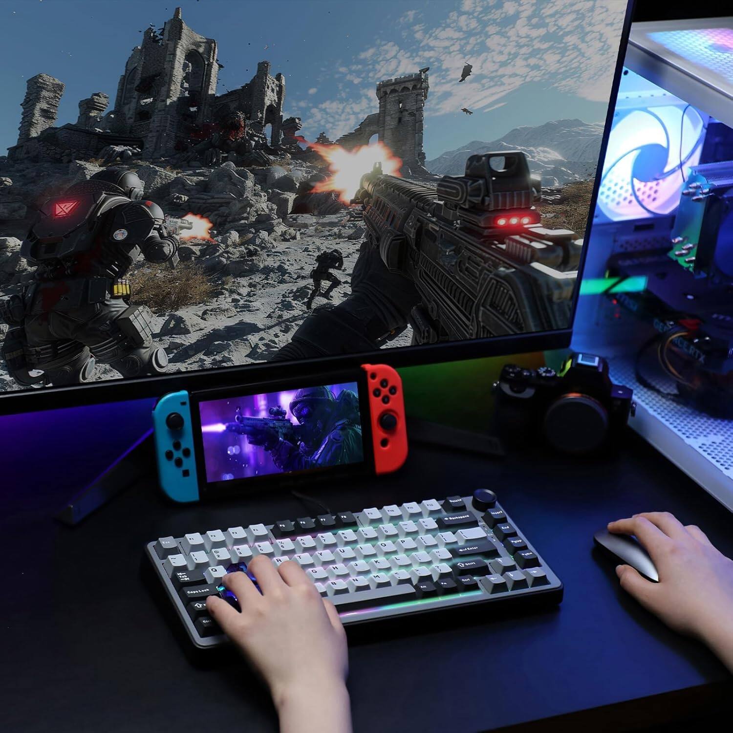 Alt View 7. Wikistore - RT75 Rapid Trigger Wired Gaming Keyboard,Hall Effect Magnetic Switch,Adjustable Actuation Esports (Black, Outemu Switch) - Black.