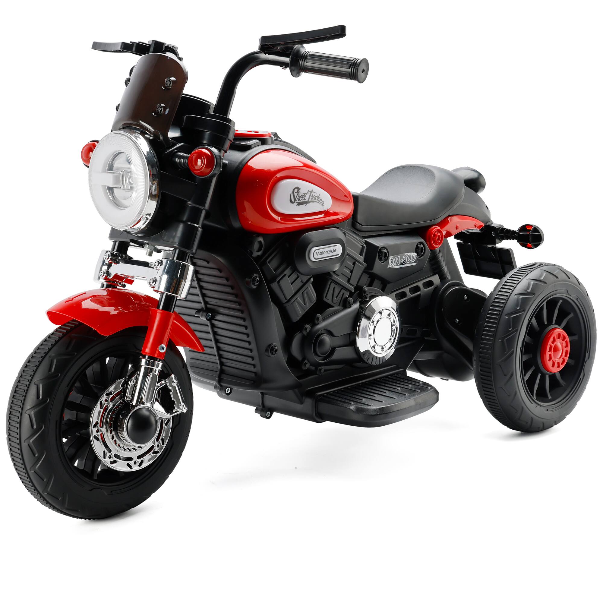 Topteng - 6V Dual Drive 3-Wheel Kids Electric Motorcycle - for Ages 3-8, with Realistic Sounds & Multi-Surface Use​​ - Red
