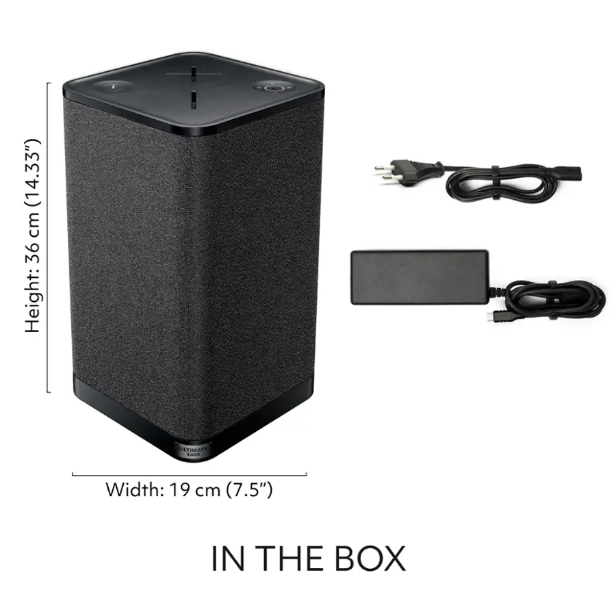 The text on the image reads: "Height: 19 cm (7.5") Width: 19 cm (7.5") IN THE BOX."