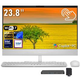 Dell - Upgraded - 23.8" FHD Touch All-in-One Desktop,Intel Ultra 7 355,64GB RAM,2TB SSD+1TB Dock Set,Intel Graphics,Win 11 Pro - White