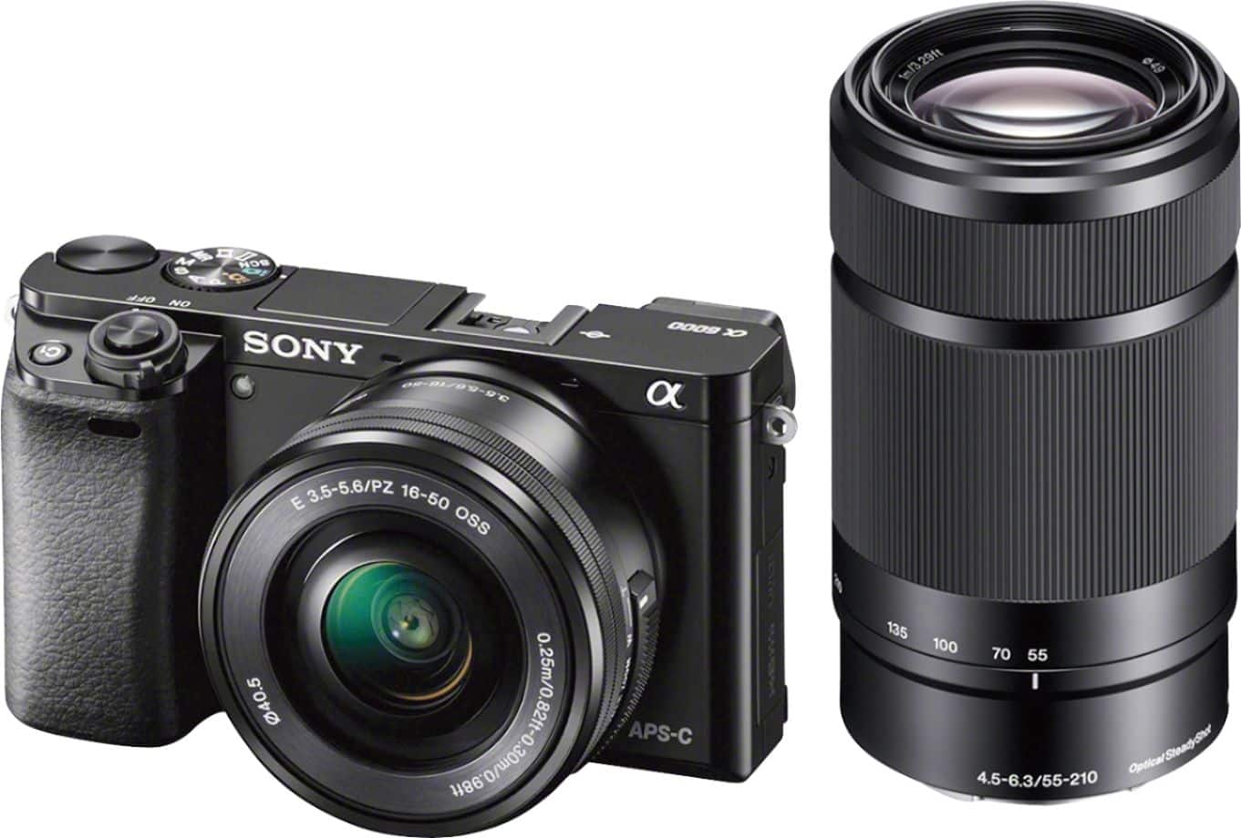 Front. Sony - Alpha a6000 Mirrorless Camera Two Lens Kit with 16-50mm and 55-210mm Lenses - Black.