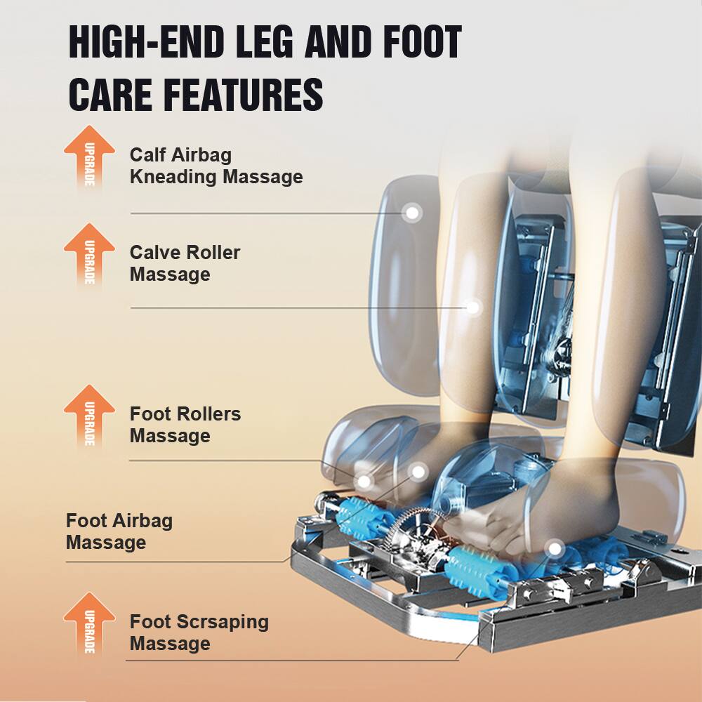 HIGH-END LEG AND FOOT CARE FEATURES

- Calf Airbag Kneading Massage
- Calve Roller Massage
- Foot Rollers Massage
- Foot Airbag Massage
- Foot Scrapping Massage