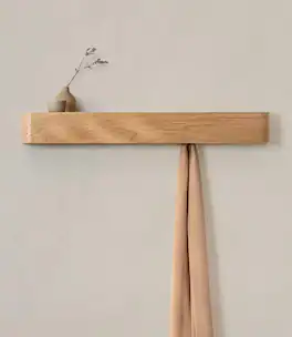 HM 1810 - Wall-mounted Coat Rack 'toke' - Modern Design With Wall Hooks Solid Wood Veneer Panel Hanger Oak - Oak 8 Hooks