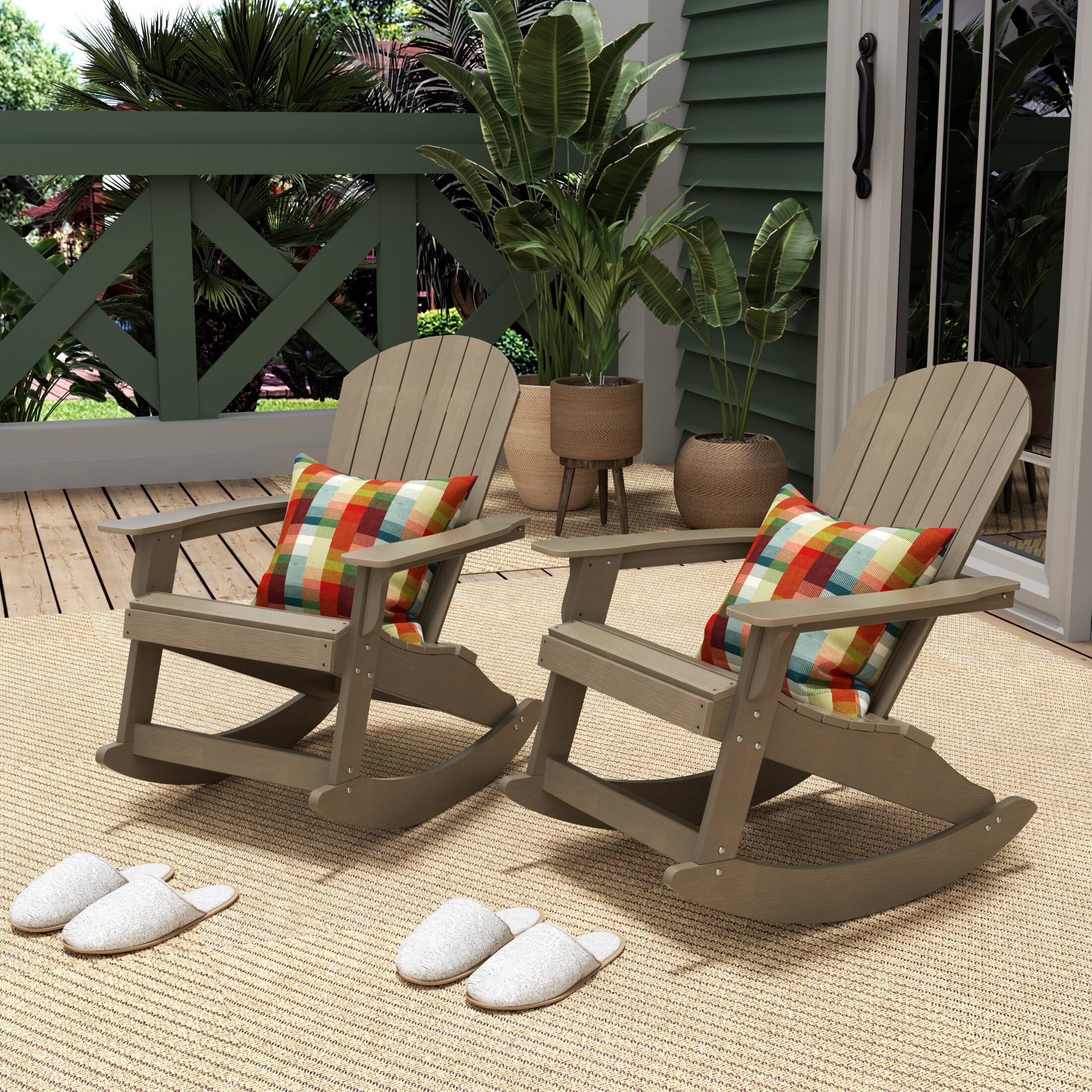 Angle. WestinTrends - WestinTrends Tuscany HIPS Outdoor Rocking Adirondack Chair (Set of 2) - Taupe.