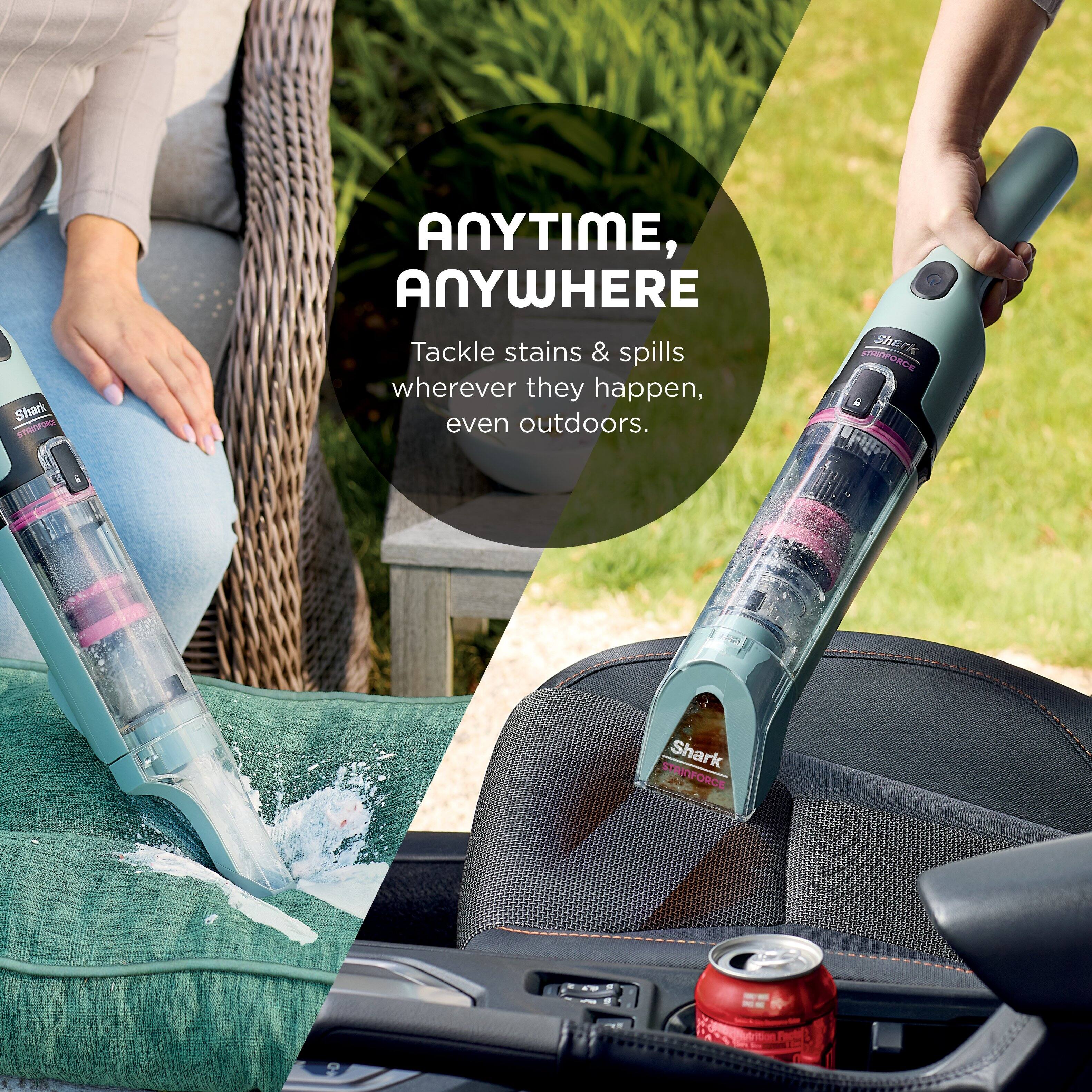 Shark SCNPONS ANYTIME, ANYWHERE  
Tackle stains & spills wherever they happen, even outdoors.  
Shark ANFORCE  
Shark FORCE