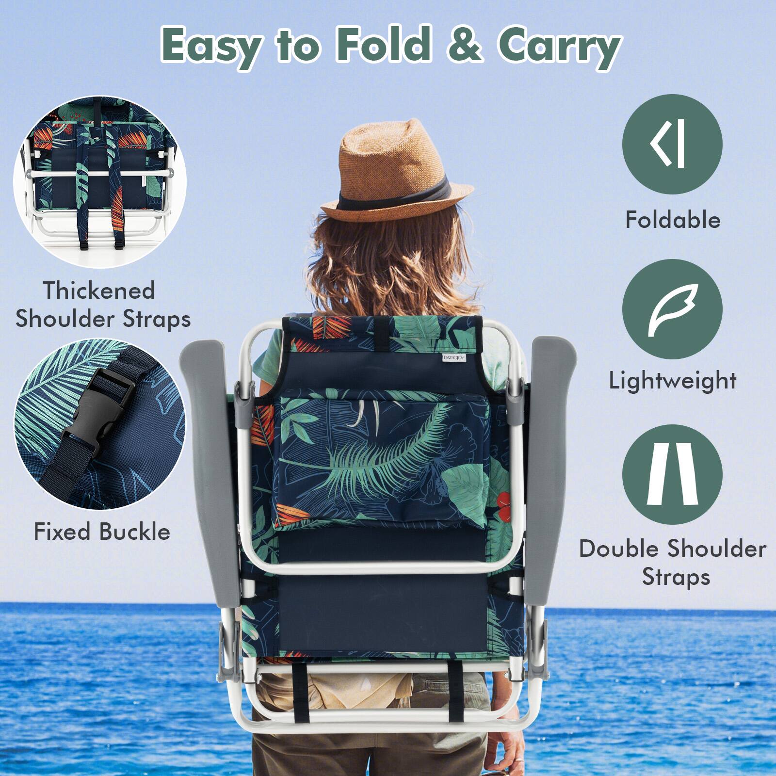 Easy to Fold & Carry

- Foldable
- Lightweight
- Double Shoulder Straps

Thickened Shoulder Straps

Fixed Buckle
