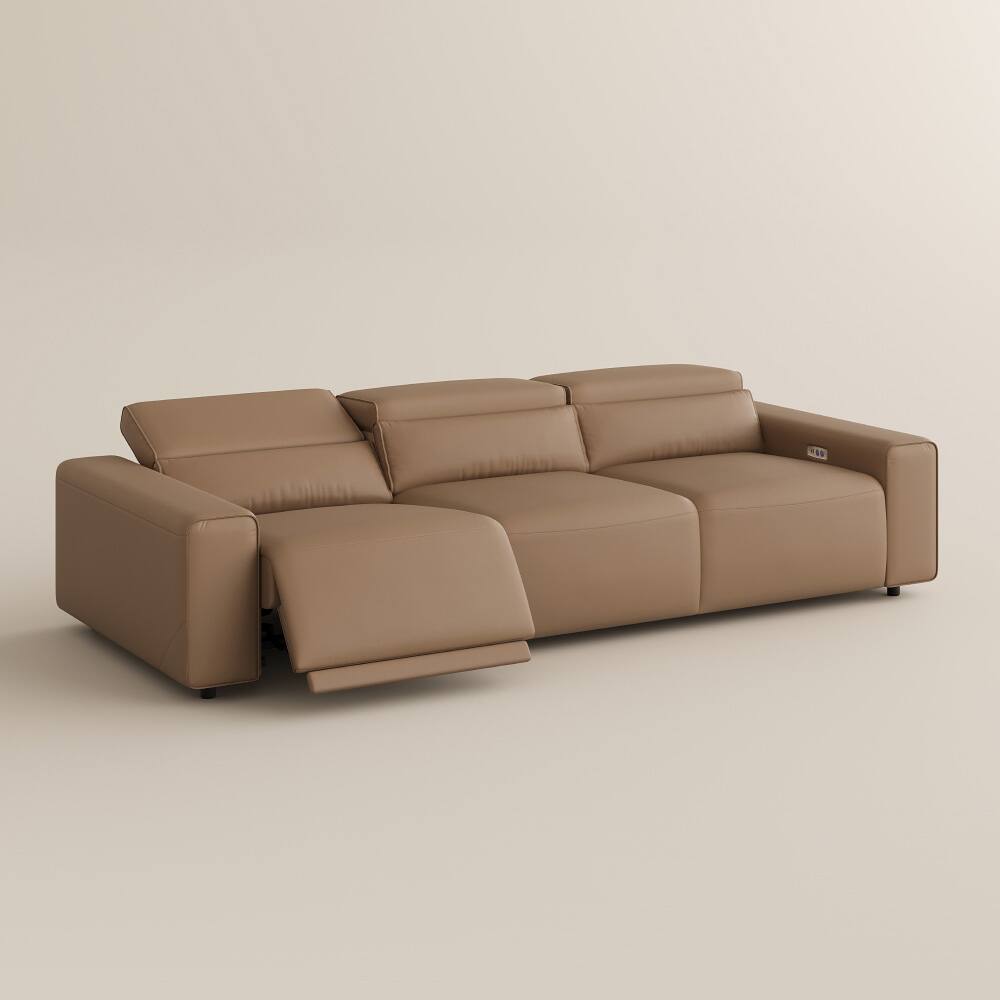 Alt View 9. POVISON - 108.65" Power Reclining Sofa Modular Recliner Couch, Electric Sectional Recliner Sofa, Power Outlet,Khaki - Khaki Sustainable Leather.