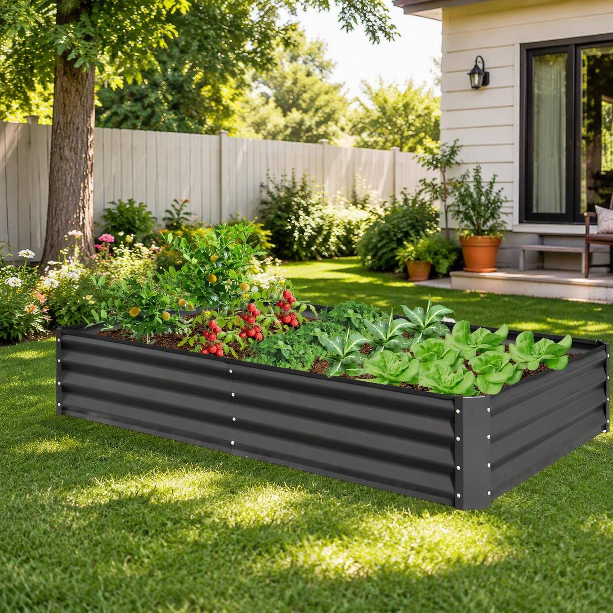 Alt View 2. RYHNUYNE - Galvanized Raised Garden Bed 8x4x1 ft Gray Metal Planter Box for Vegetables Fruits Flowers Outdoor Gardening - Gray.