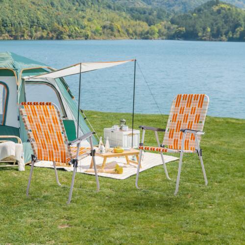 Alt View 9. Winado - 2PCS Patio Lawn Chairs Folding, Webbed Folding, Beach, Portable Camping Chairs for Indoor Outdoor Yard Garden Beach - Orange & White.