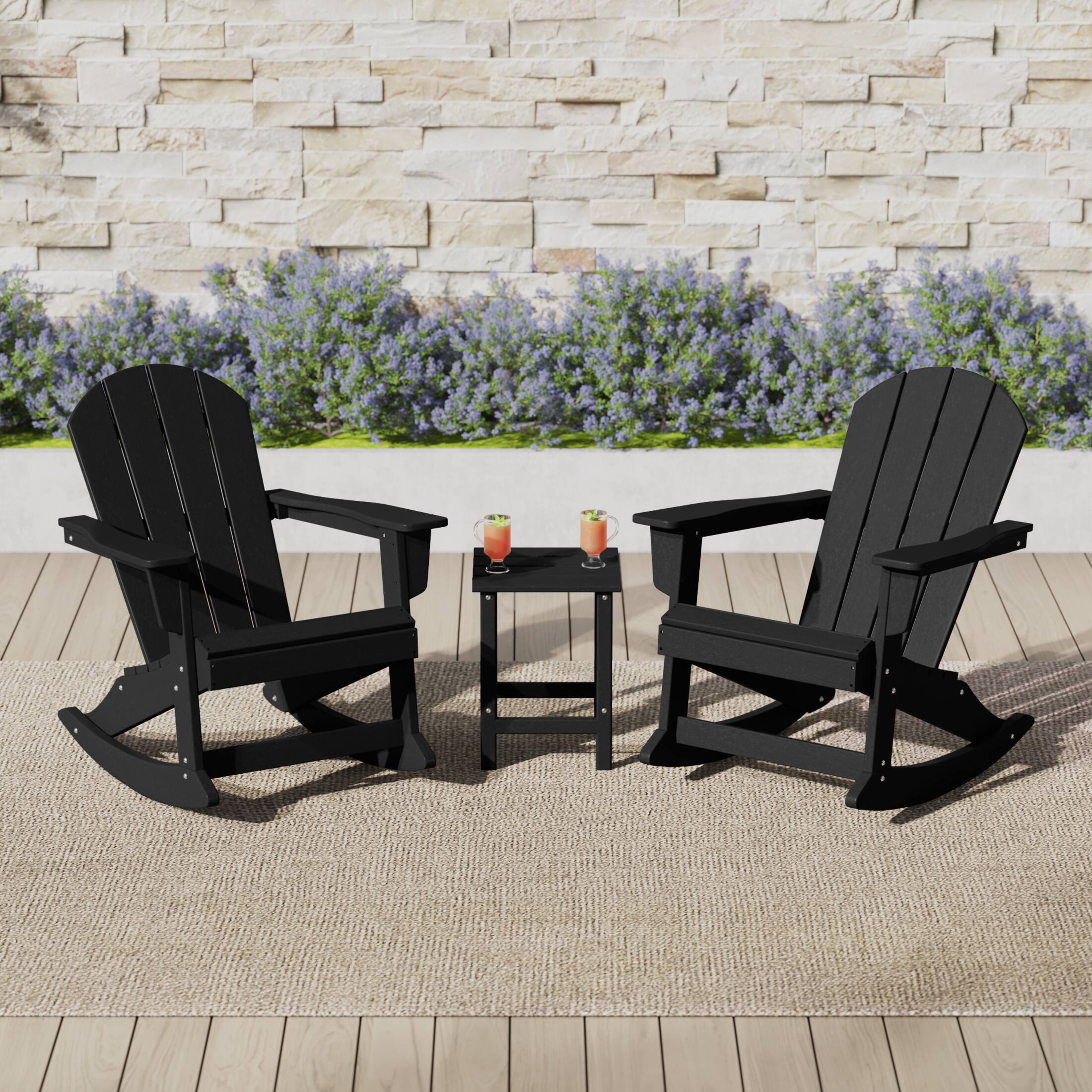 Angle. WestinTrends - WestinTrends Malibu 3-Piece set Outdoor / Patio Poly Adirondack rocking chairs with a side table ( 2 seater ) - Black.