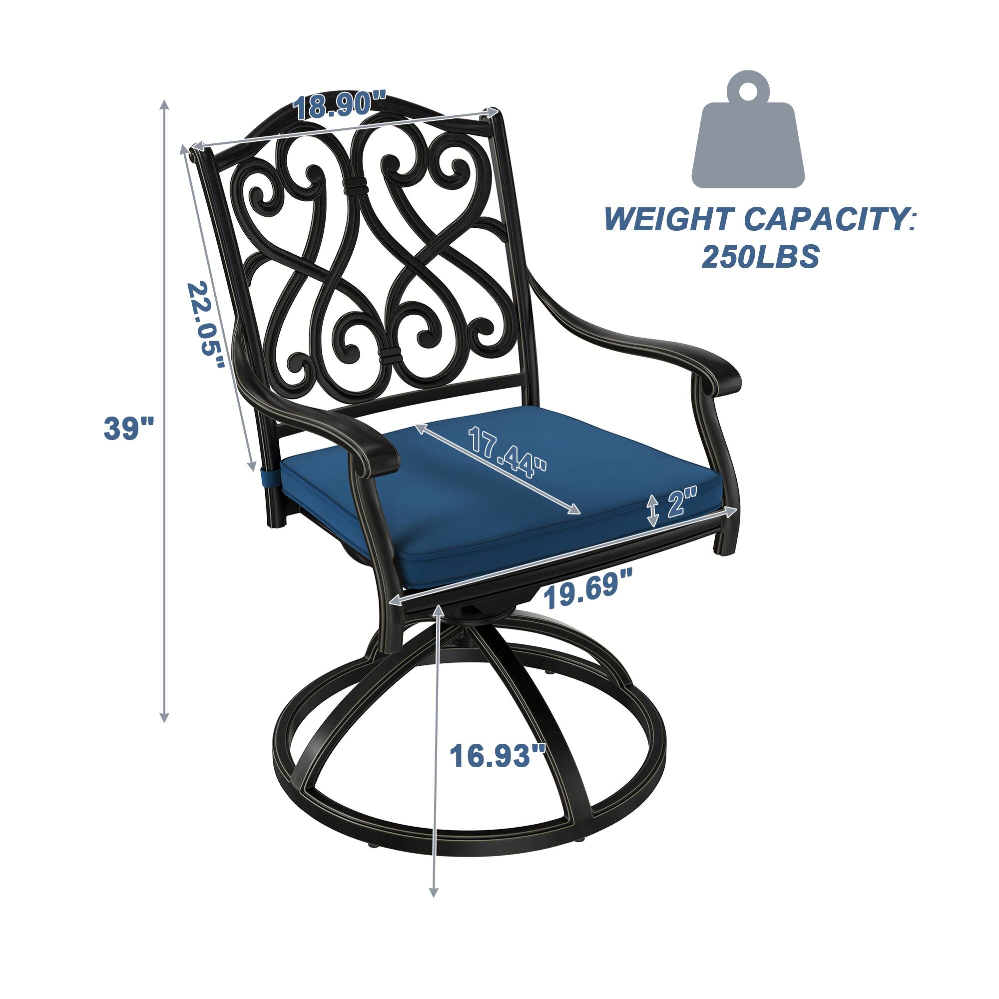 18.90"  
39"  
22.05"  
WEIGHT CAPACITY: 250LBS  
17"  
2"  
19.69"  
16.93"